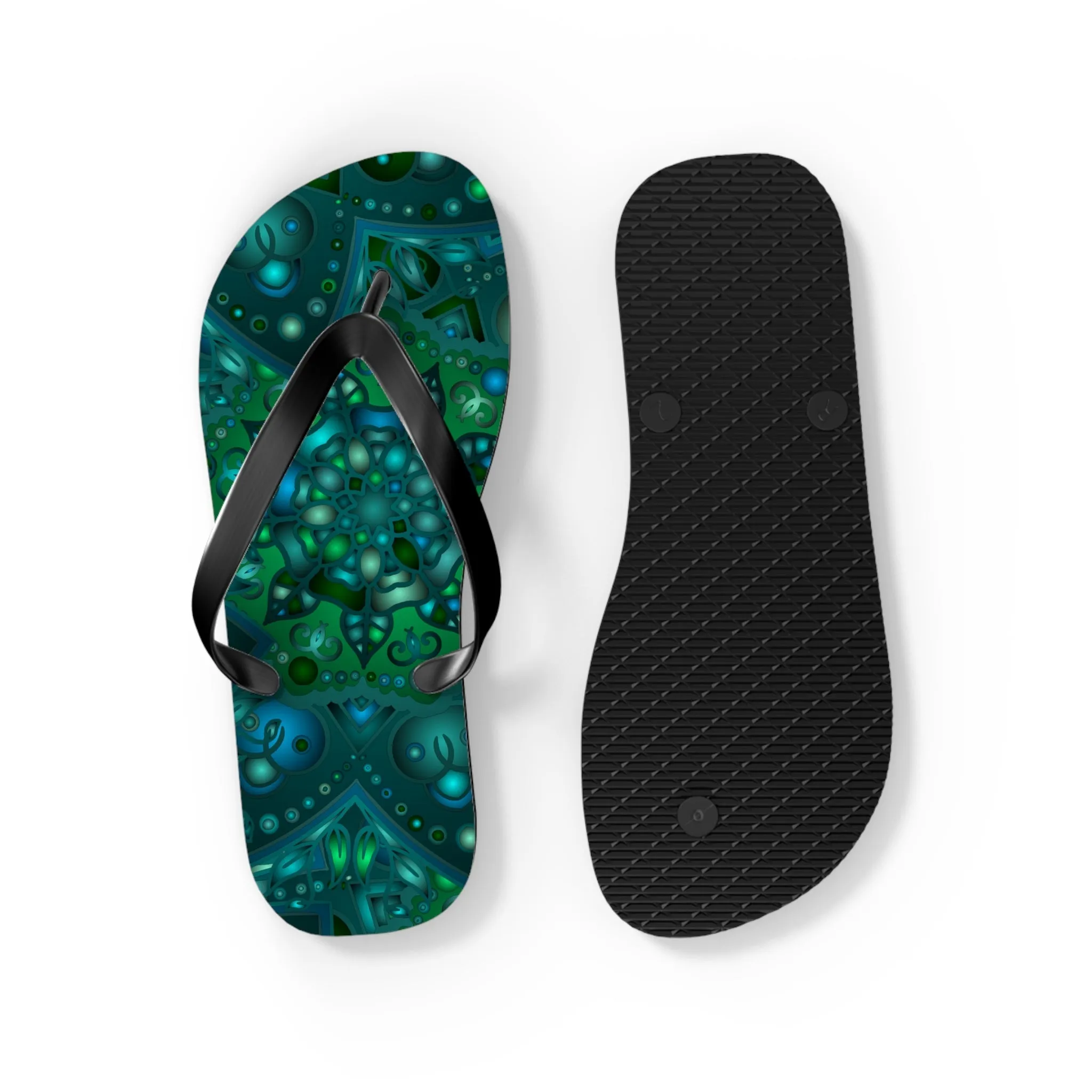 Hypnotic Blue & Green Mandala Flip Flops