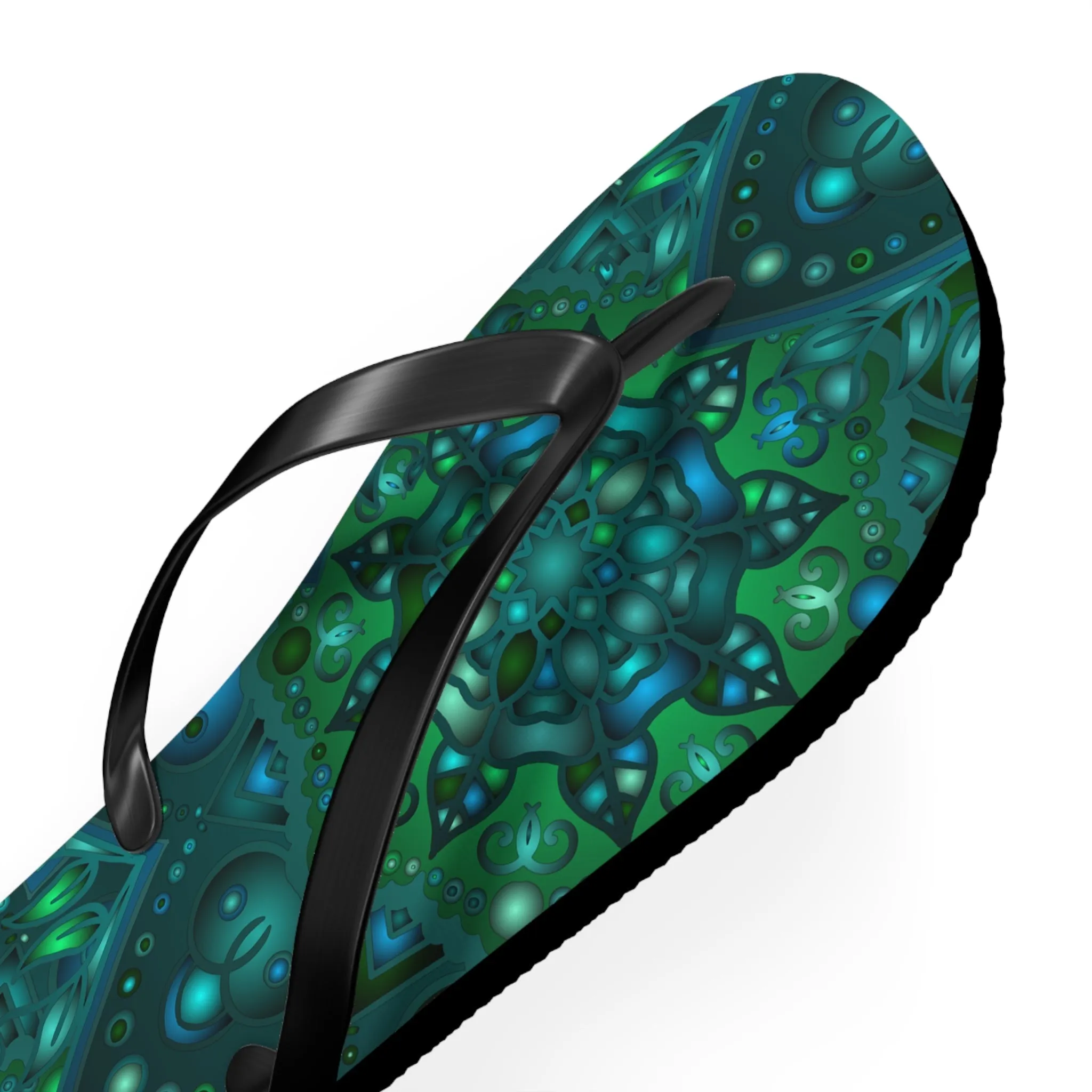 Hypnotic Blue & Green Mandala Flip Flops
