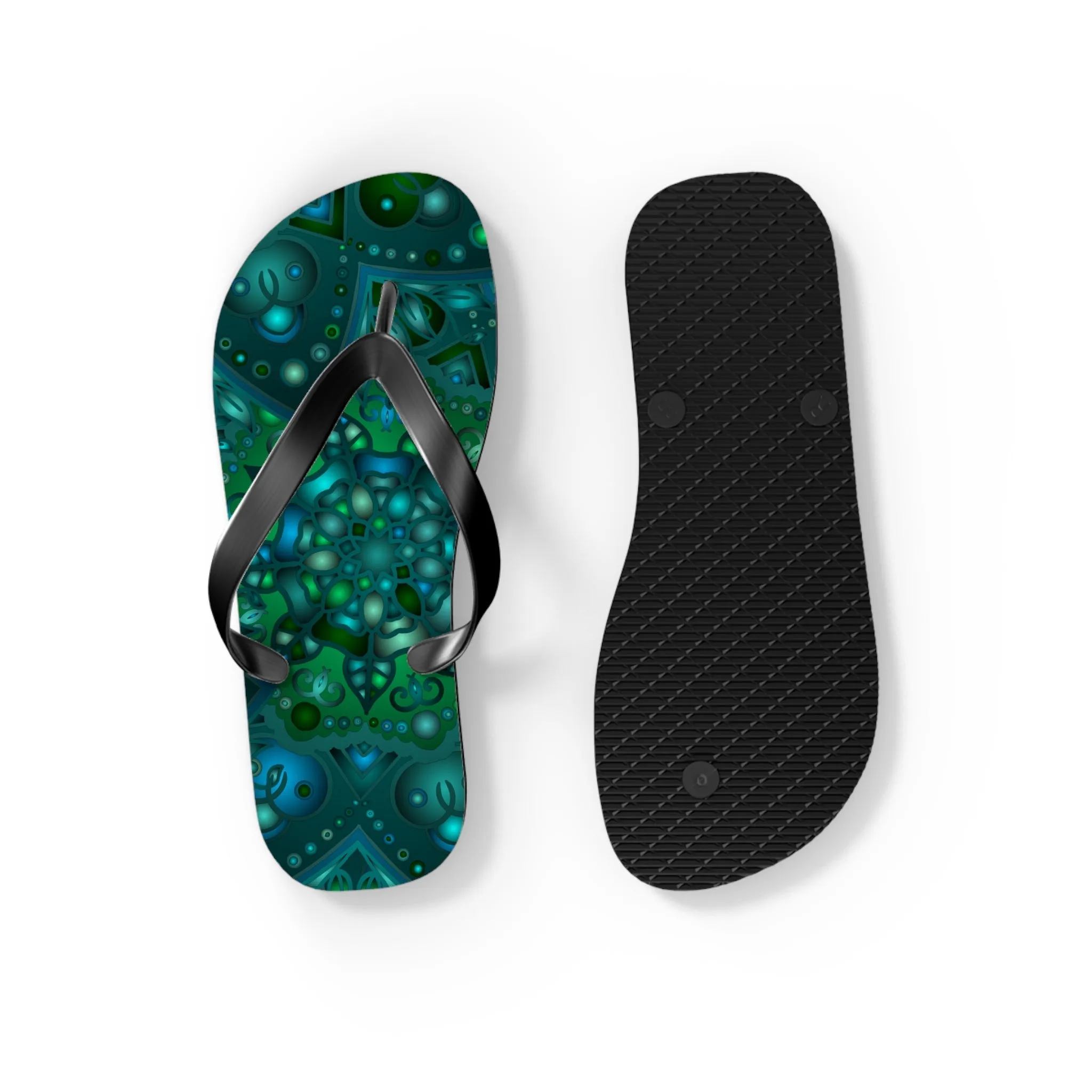 Hypnotic Blue & Green Mandala Flip Flops
