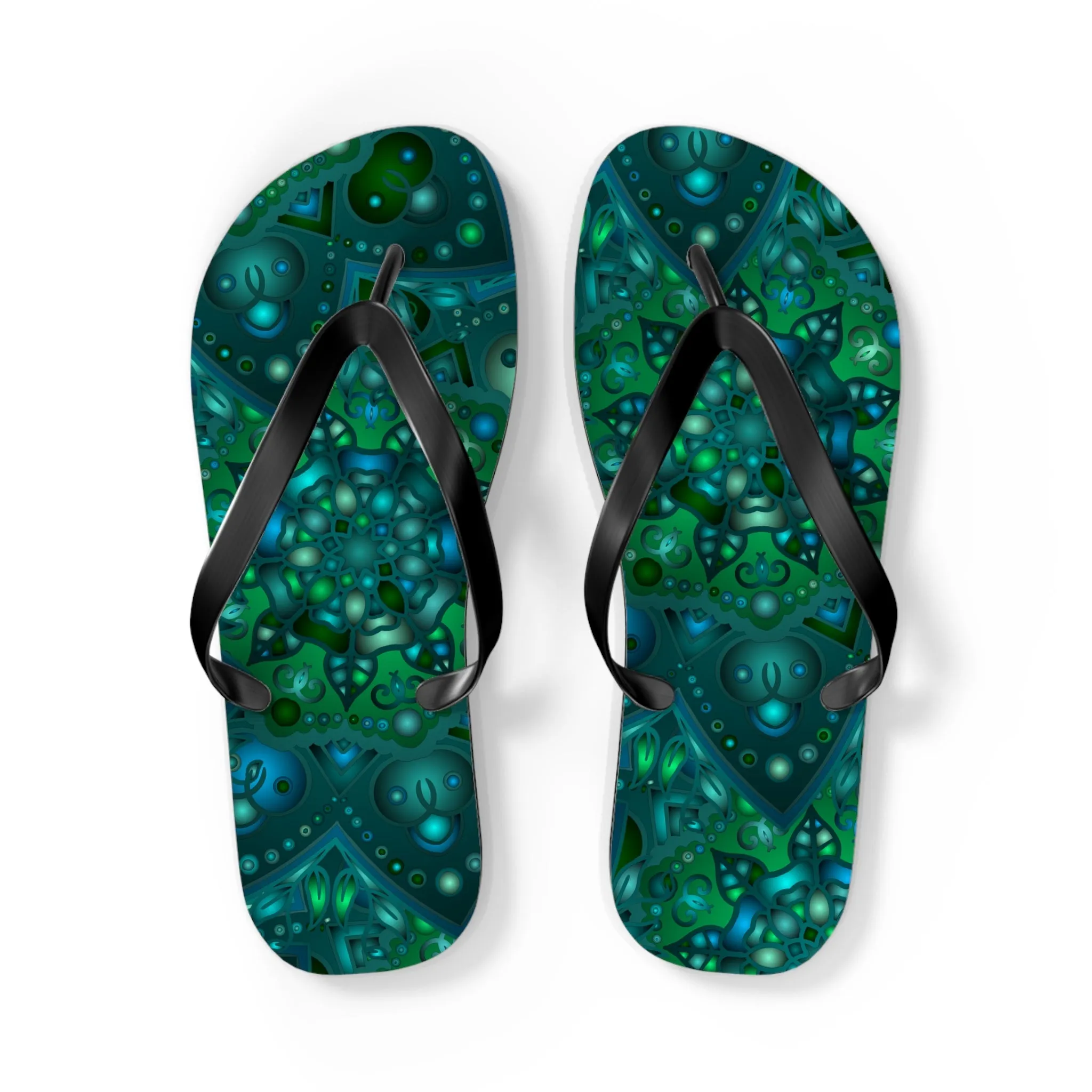Hypnotic Blue & Green Mandala Flip Flops