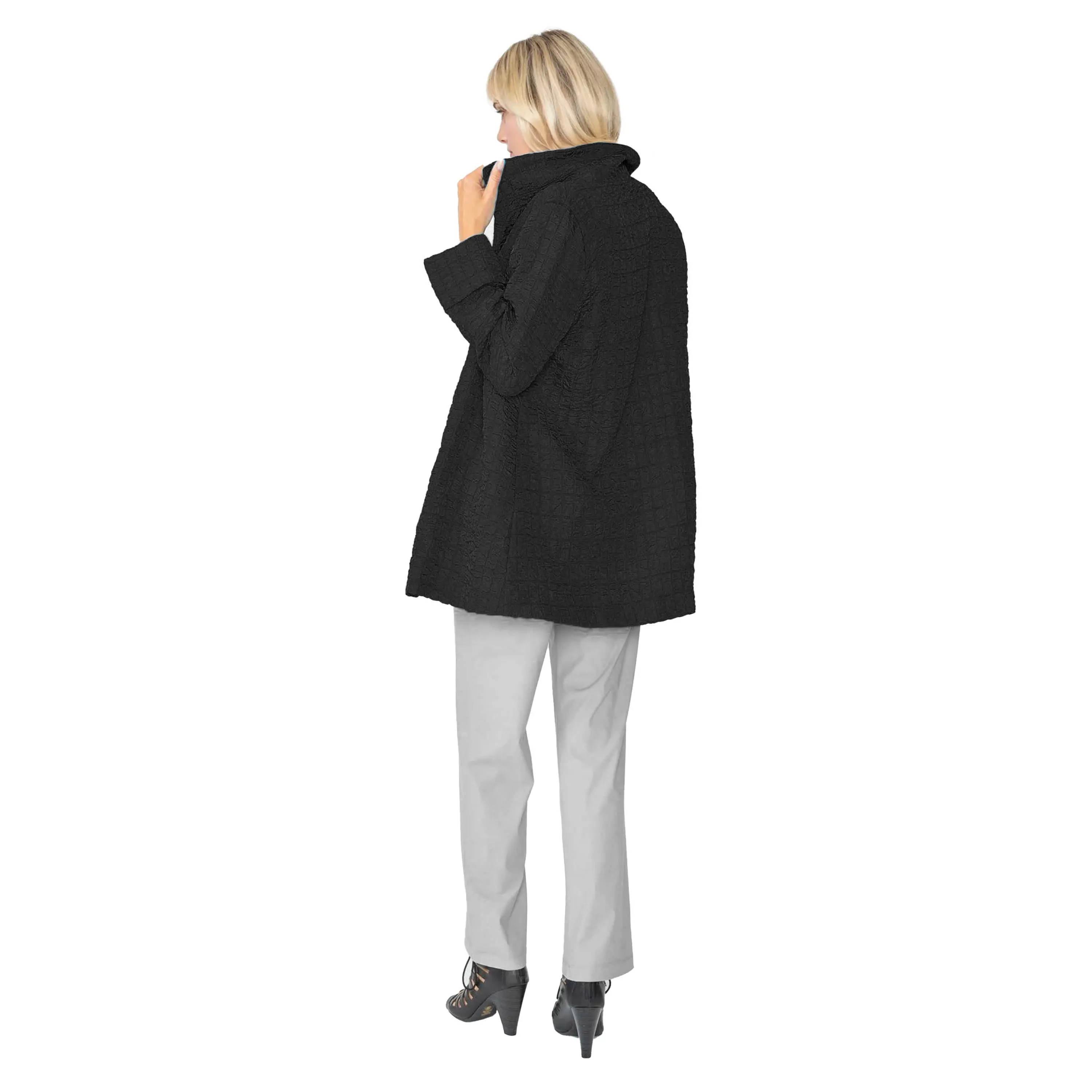 IC Collection Jacquard One-Button Jacket in Black - 6290J-BK