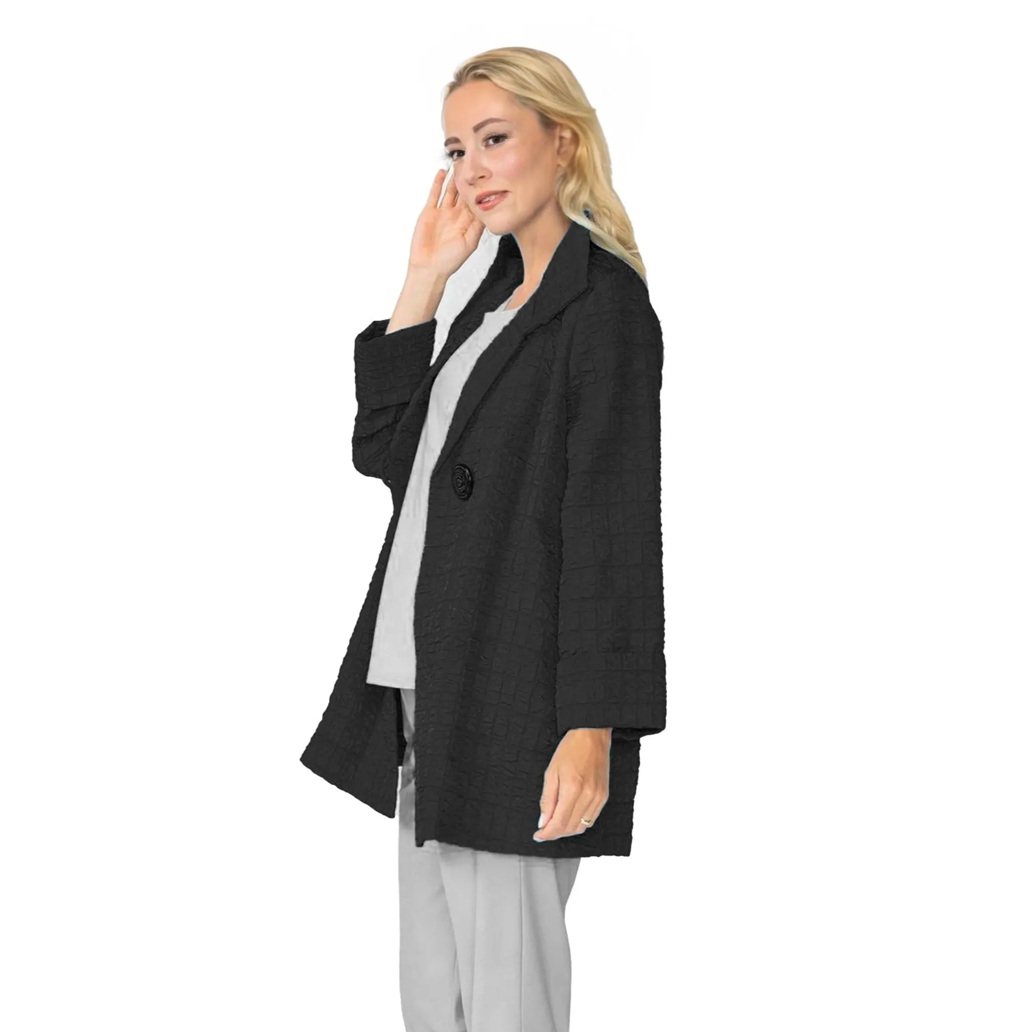 IC Collection Jacquard One-Button Jacket in Black - 6290J-BK