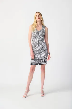 Joseph Ribkoff Dress - Front Zip Print - Vanilla /Black - SIZE 10