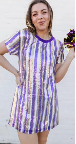 Julia Sequin Dress in Purple and Gold (S-XXL)