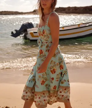 Long Dress w Buckle Belt in Turquoise