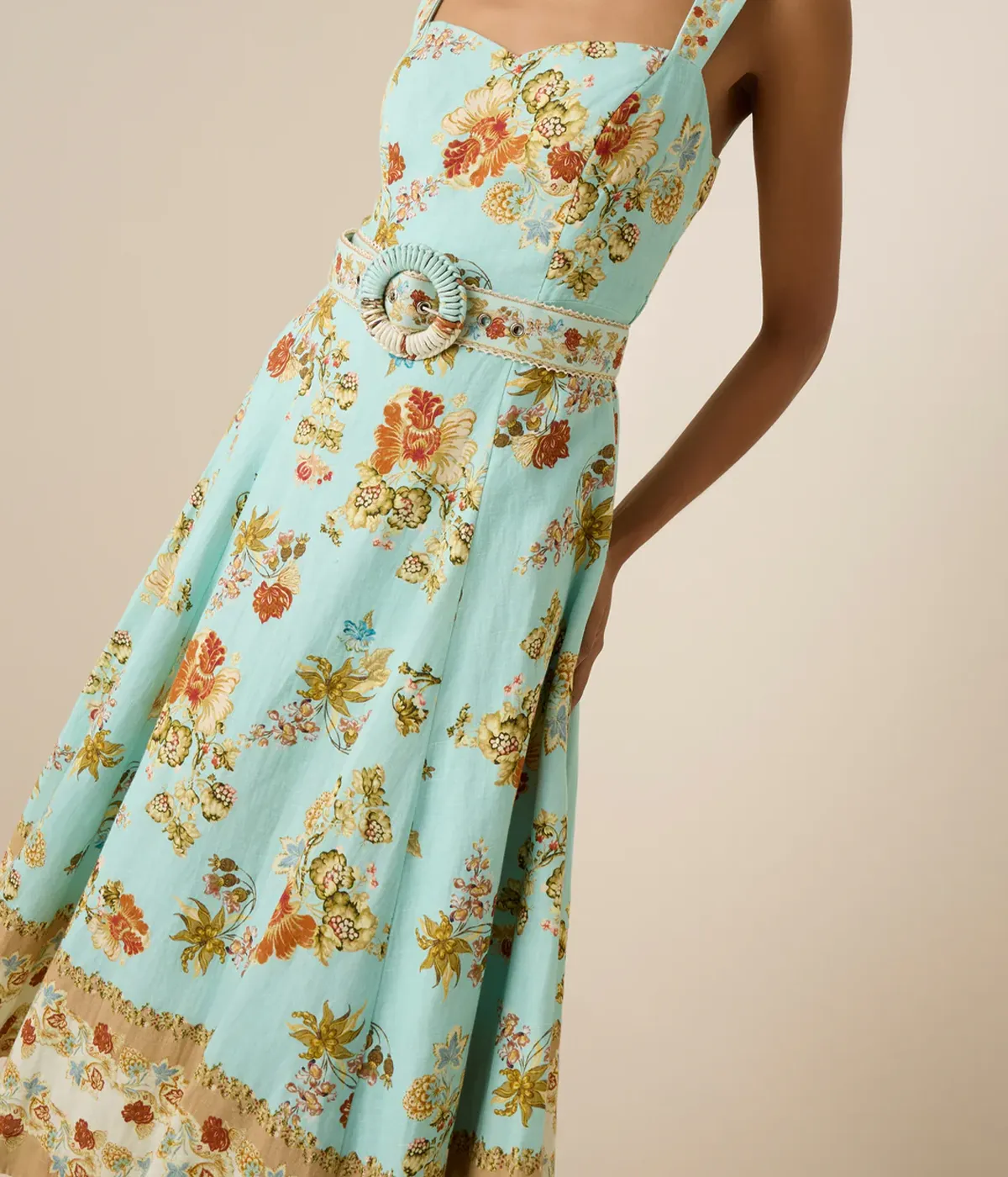 Long Dress w Buckle Belt in Turquoise