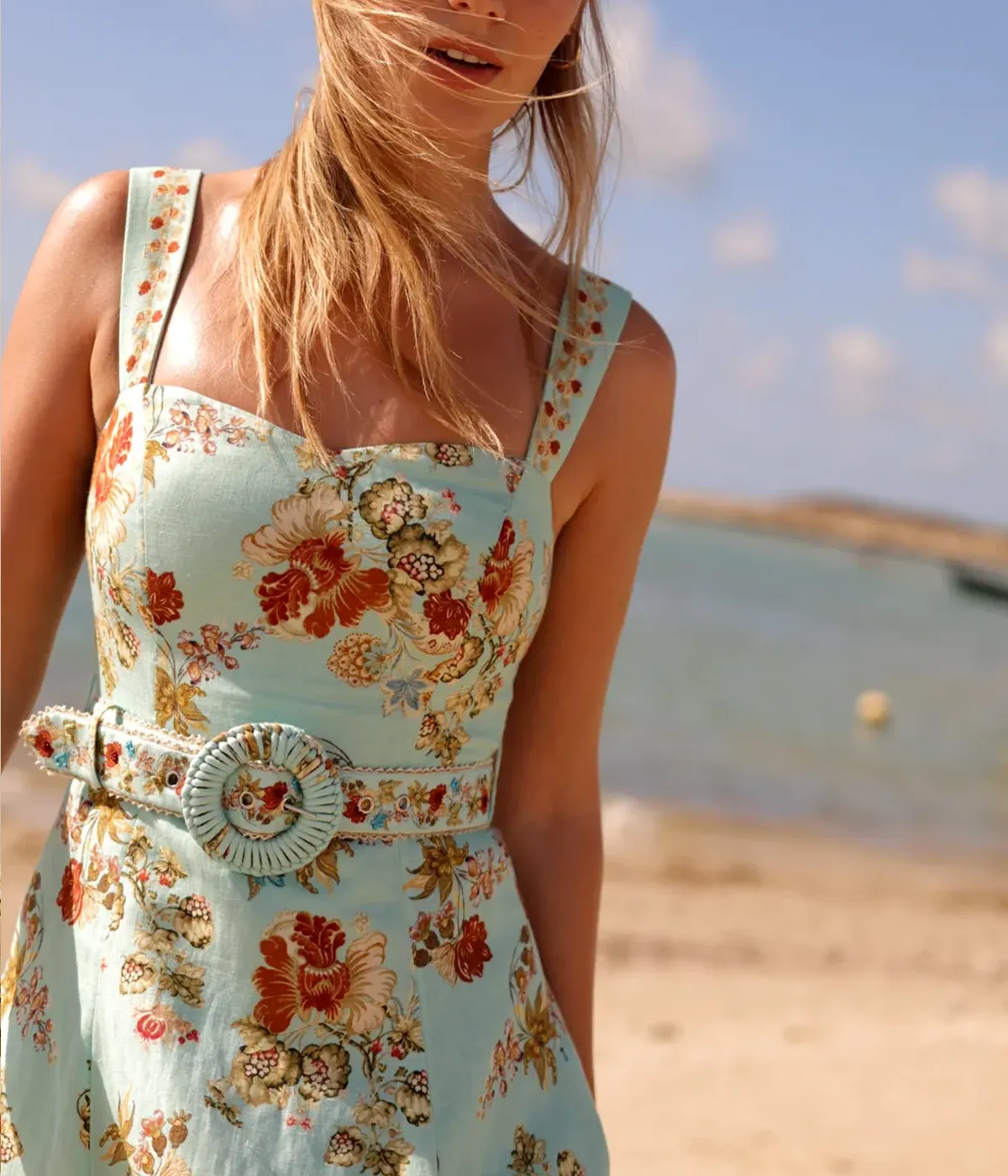 Long Dress w Buckle Belt in Turquoise