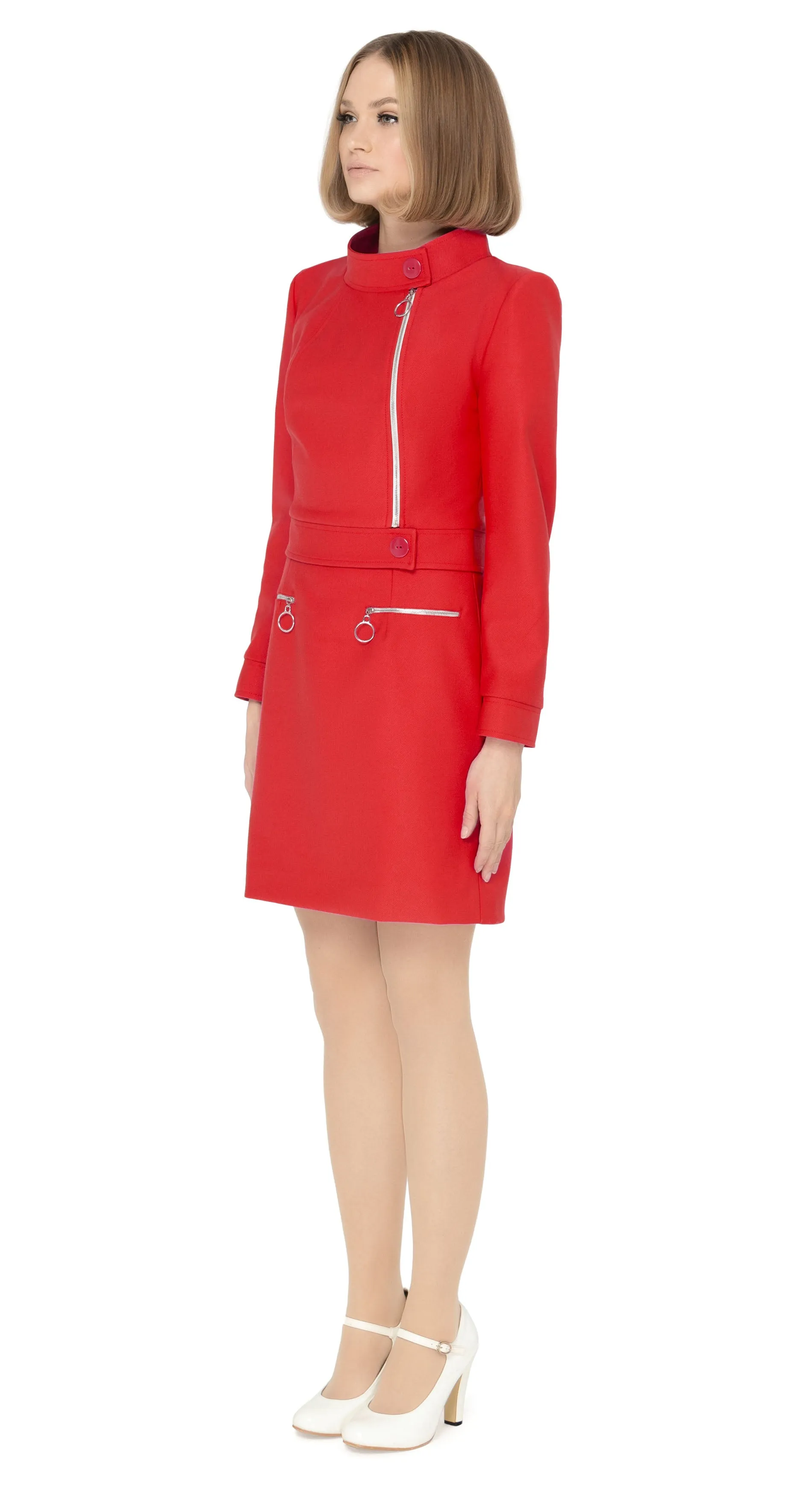 MARMALADE 60s Style Fitted Red Jacket with Ring Zipper