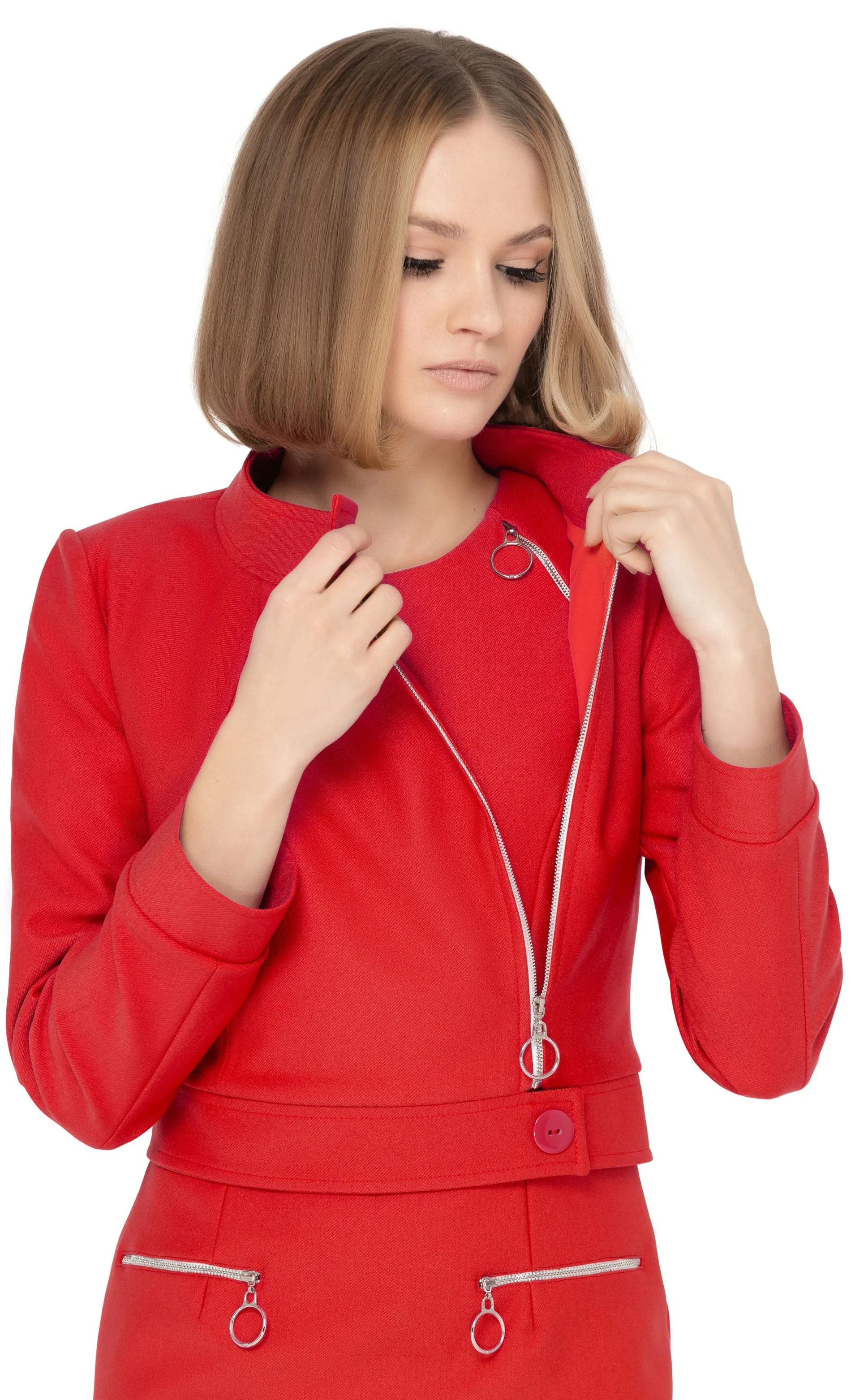 MARMALADE 60s Style Fitted Red Jacket with Ring Zipper