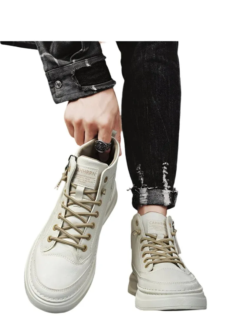 Men’s Leather Skateboard Sneakers – Luxury Platform Casual Walking & Work Shoes