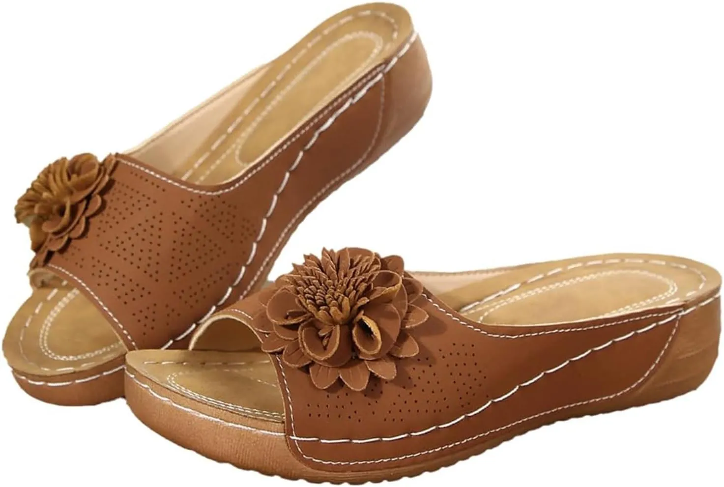 Mmoneyake Sandals for Women Wedge Shoes Comfortable Open Toe Dressy Platform Sandal Shoes Chic Flowers Orthopedic Sandals Dressy Summer Slides Casual Boho Slip On Beach Walking Sandal