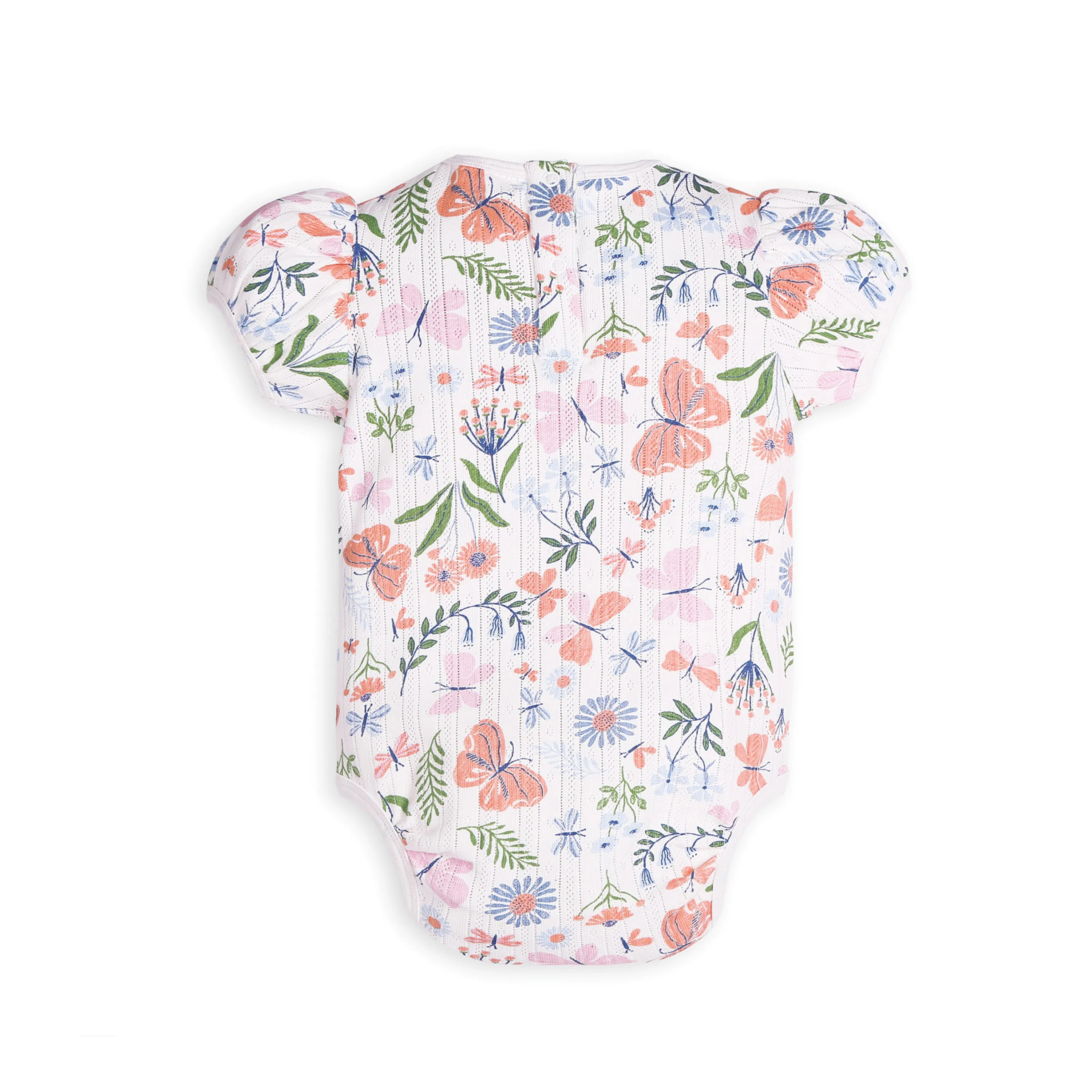 My Milestones Ruffle Peter Pan Collar Pointelle Onesie Enchanted Flora Print-Off White