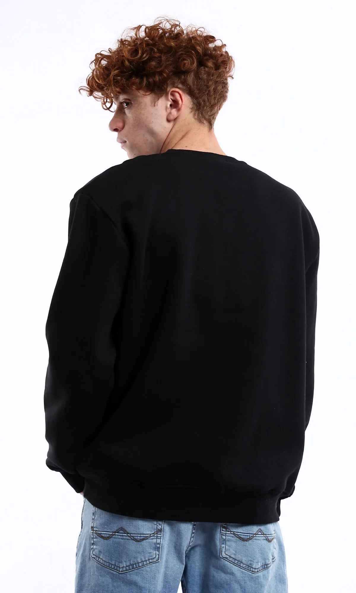 O175662 Black Round Neck Solid Winter Sweatshirt