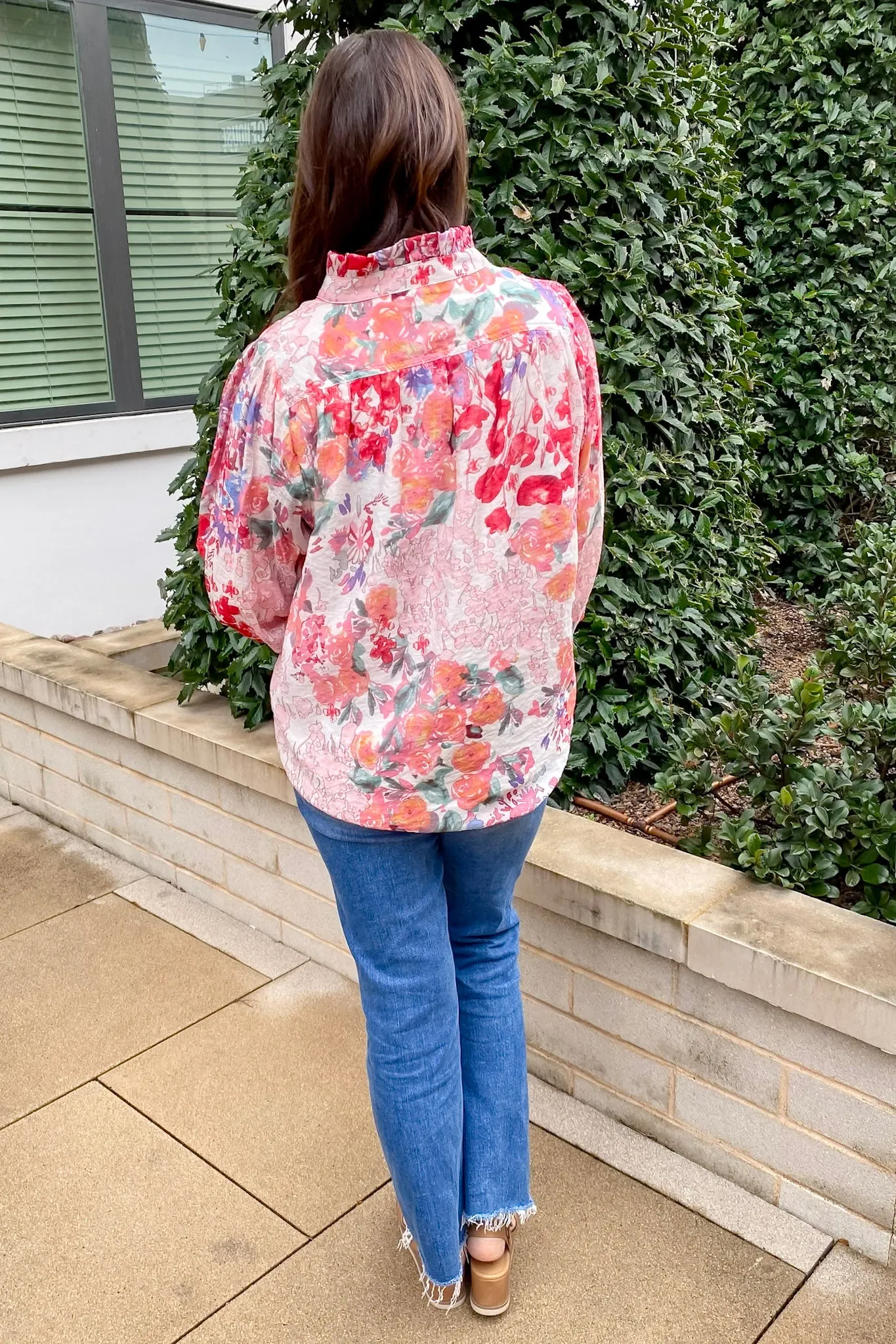 Painted Petals Floral Print Red Top