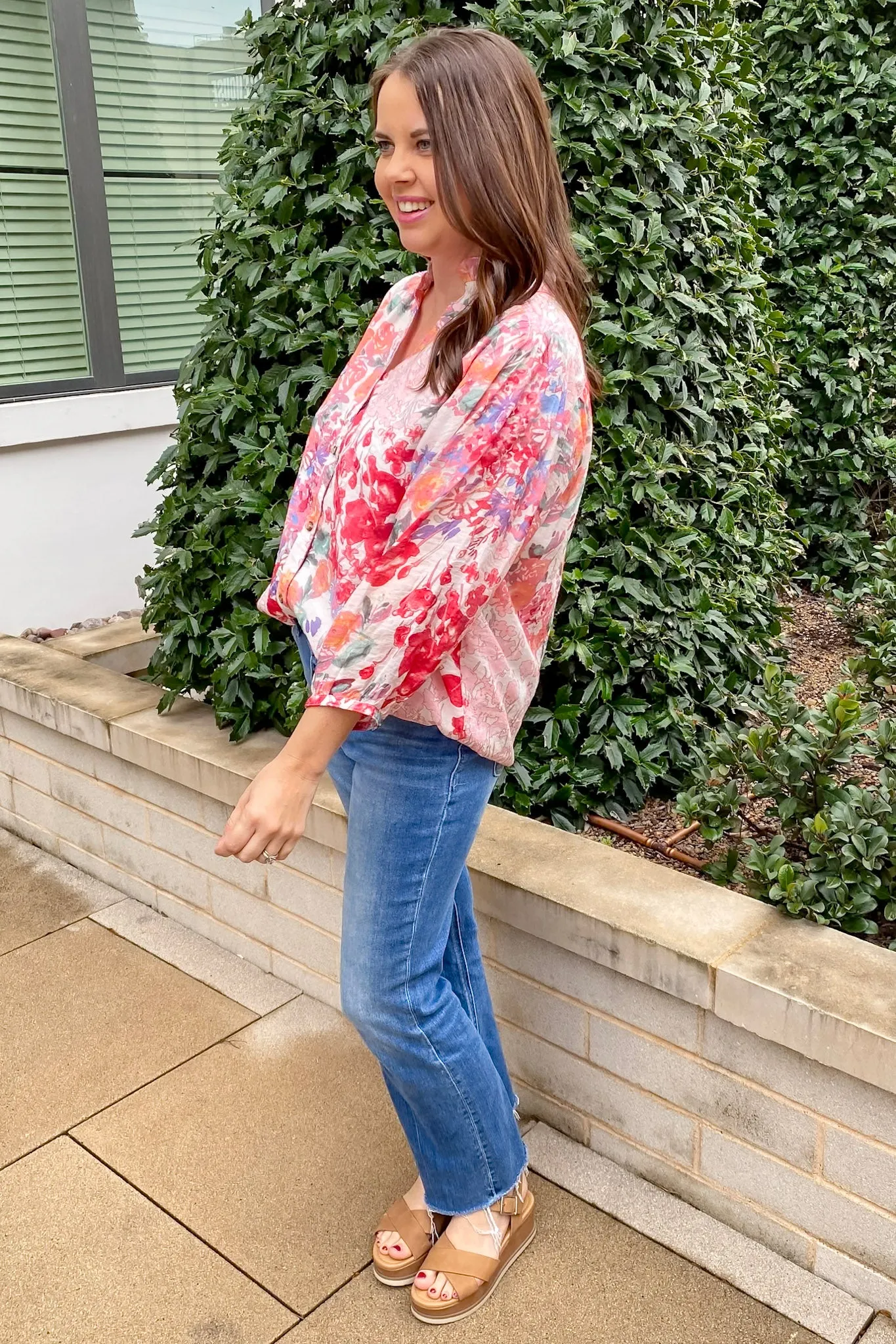 Painted Petals Floral Print Red Top
