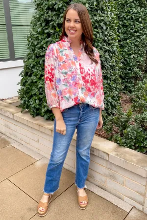 Painted Petals Floral Print Red Top
