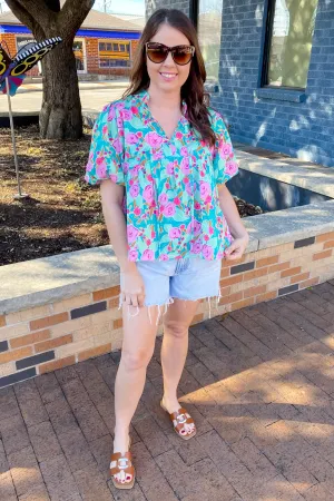 Pass It To Me Floral Print Top
