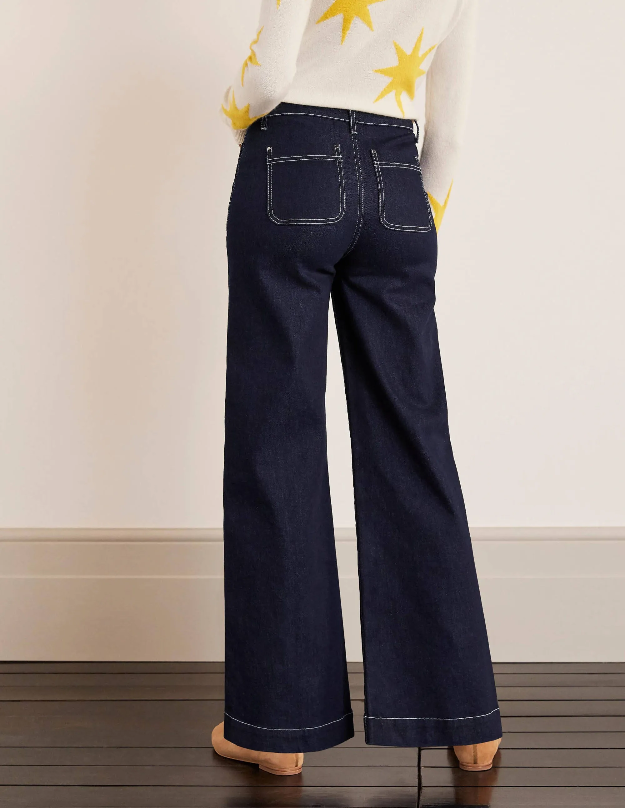 Patch Pocket Wide Leg Jeans-Indigo