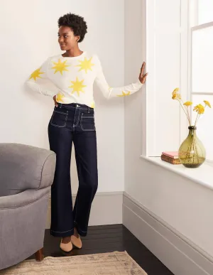 Patch Pocket Wide Leg Jeans-Indigo