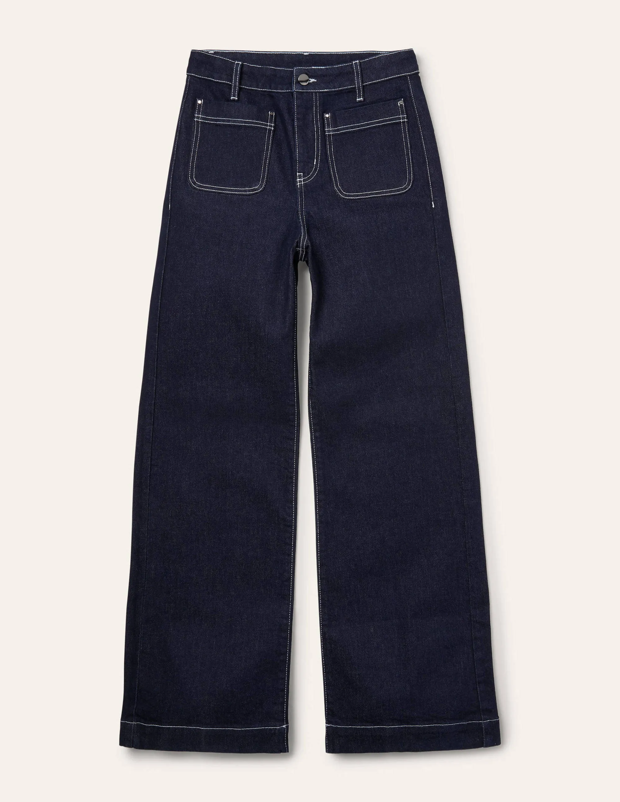 Patch Pocket Wide Leg Jeans-Indigo