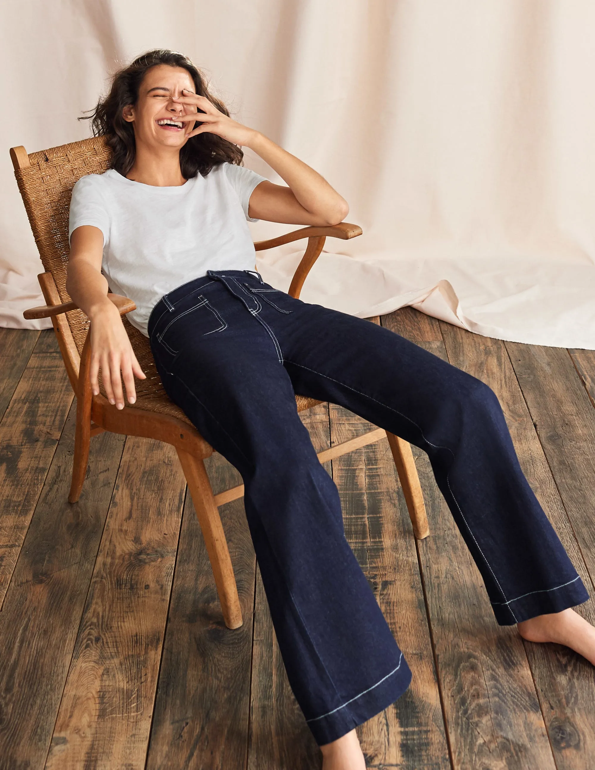 Patch Pocket Wide Leg Jeans-Indigo
