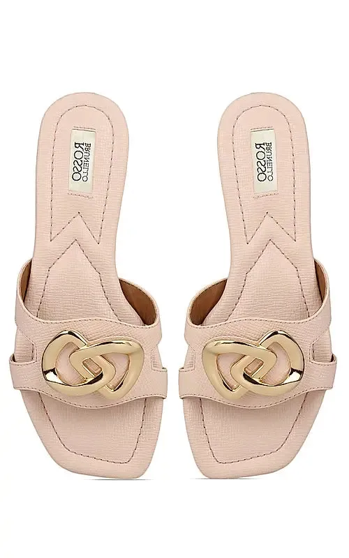 Pink Leather Flats With Buckle