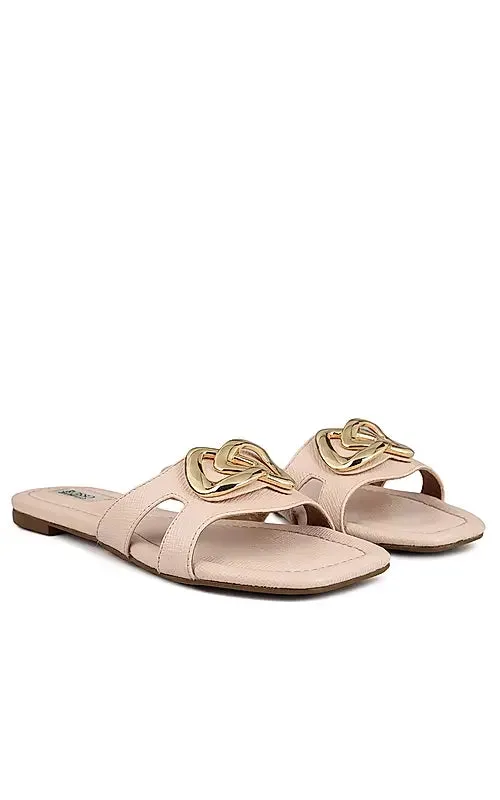 Pink Leather Flats With Buckle