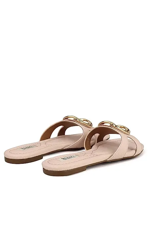 Pink Leather Flats With Buckle
