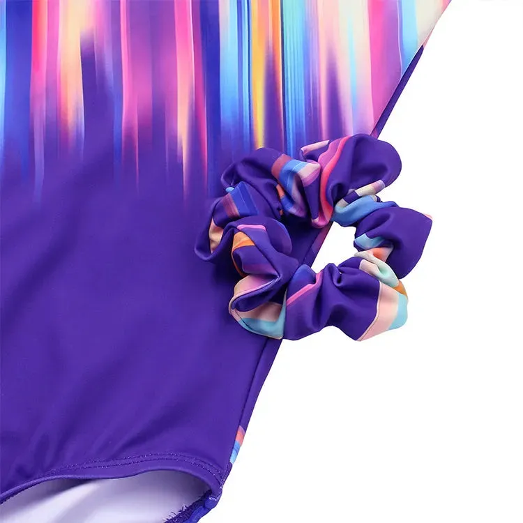 Purple Streaked Gradient 3/4 Mesh Sleeve Gymnastics Leotard Set for Girls
