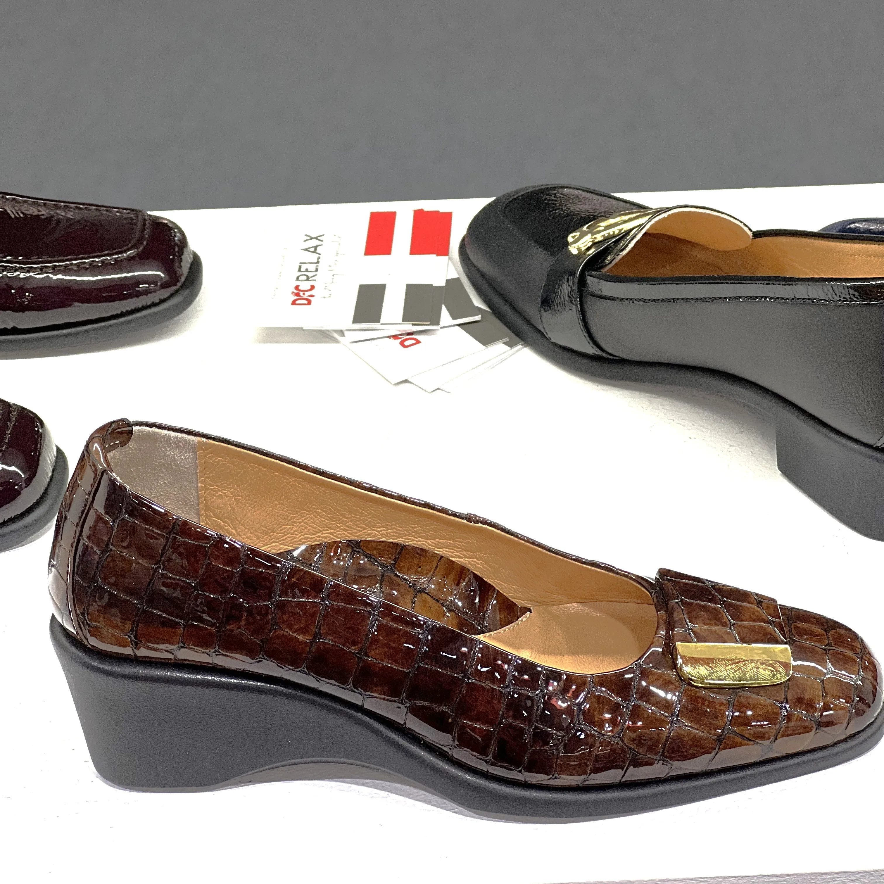 Relax E-6169-08 Brown Croc Print Leather Wedge Heel Shoe