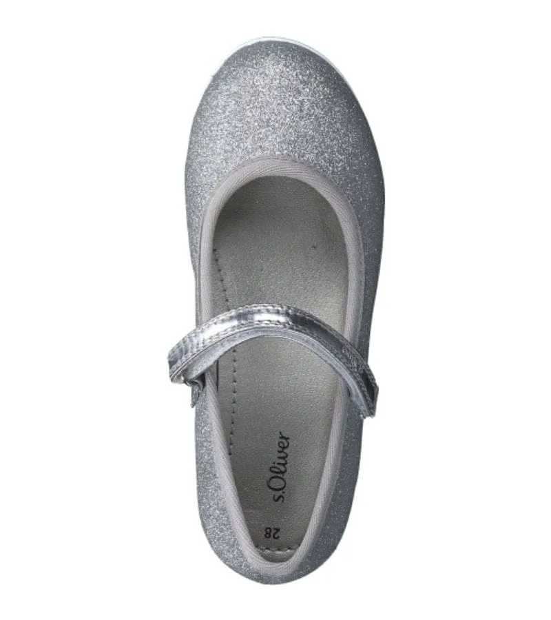 S Oliver Girls Glitter Ballet Flats Silver Shoes - 5-42401-42