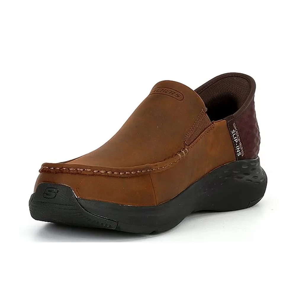 SKECHERS OSWIN MOC TOE LEATHER SLIP-INS DARK BROWN - MENS