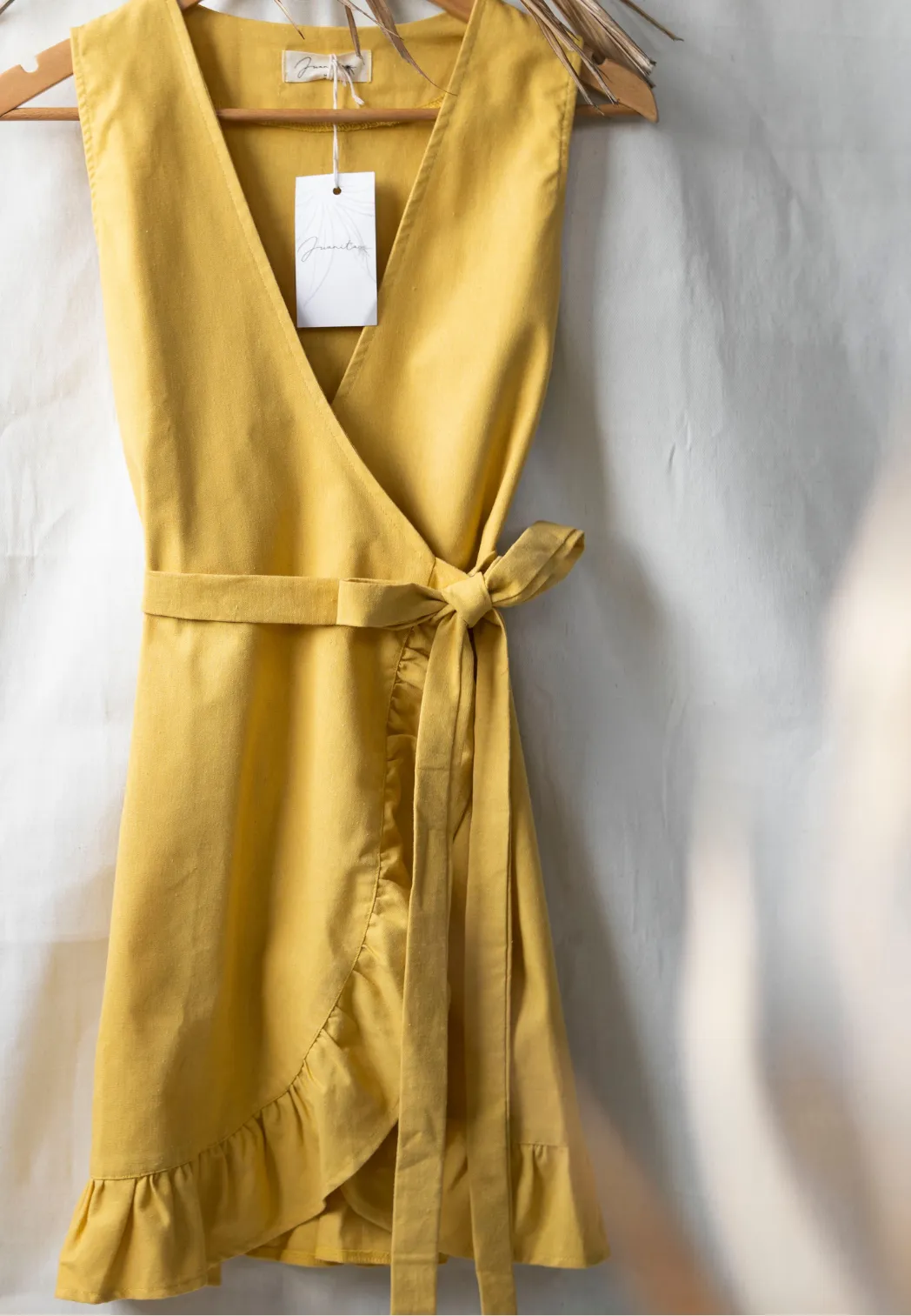 Sleeveless Wrap Dress w/ ruffles  Mustard