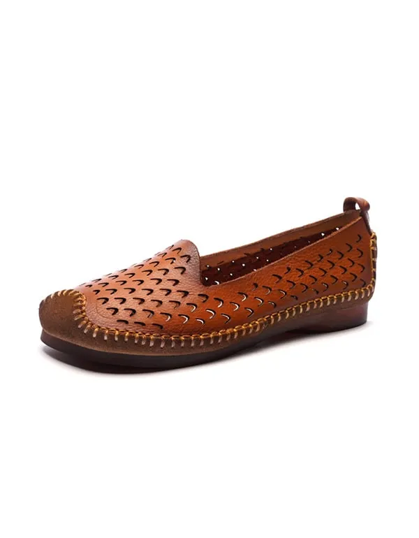 Spring Hollow Handmade Soft Leather Retro Flats