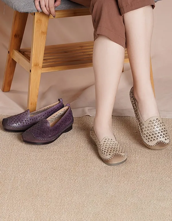 Spring Hollow Handmade Soft Leather Retro Flats