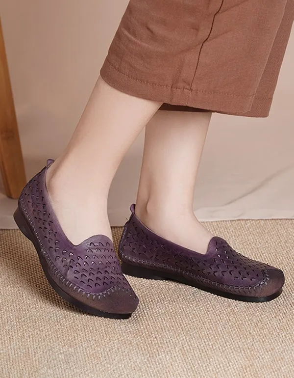 Spring Hollow Handmade Soft Leather Retro Flats