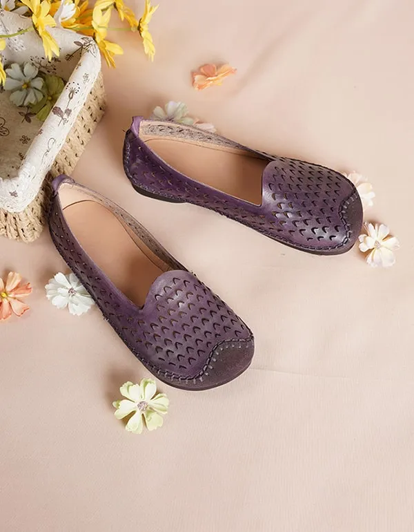 Spring Hollow Handmade Soft Leather Retro Flats