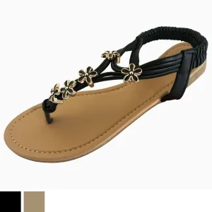 Strappy Open Toe Sandals with Flower Design