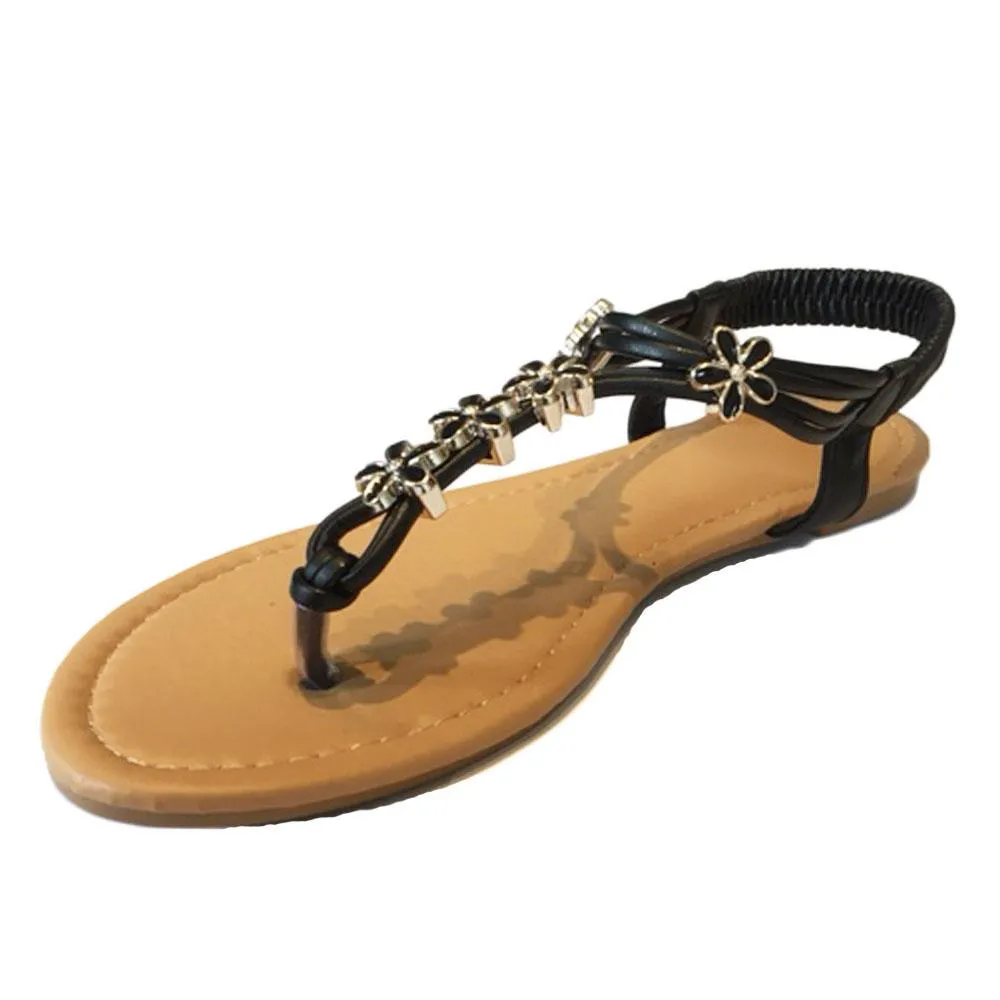 Strappy Open Toe Sandals with Flower Design