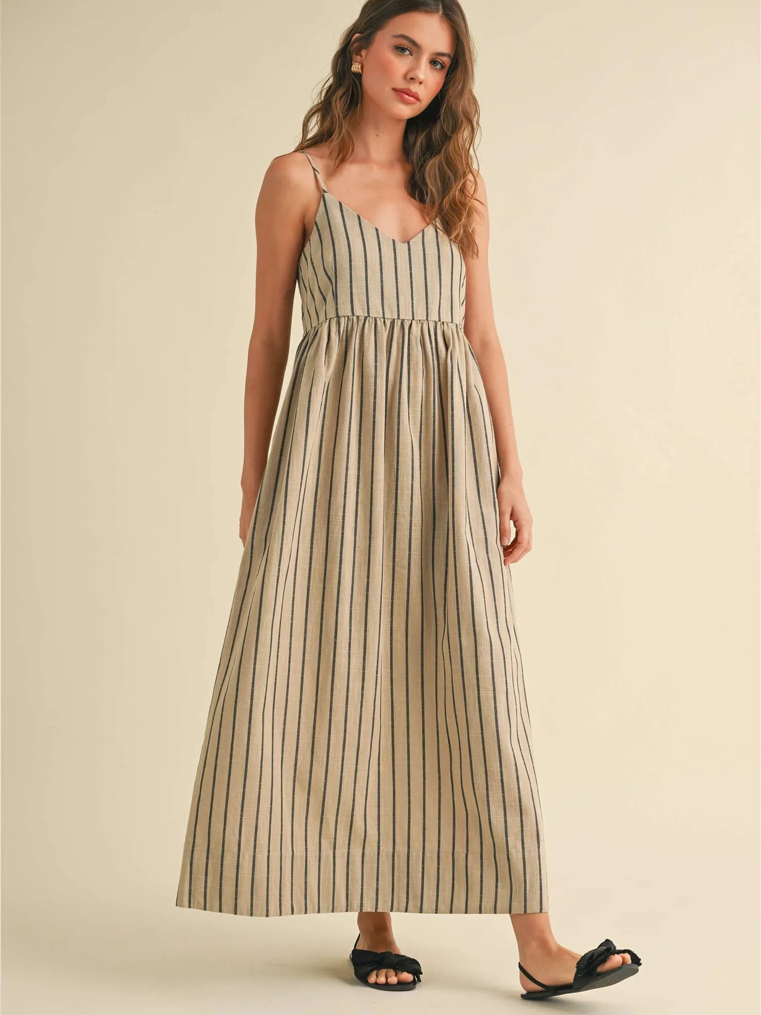Stripe Linen Blend Midi Dress