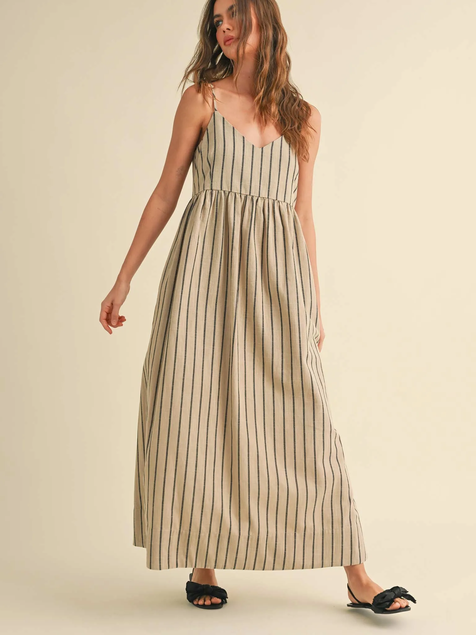 Stripe Linen Blend Midi Dress