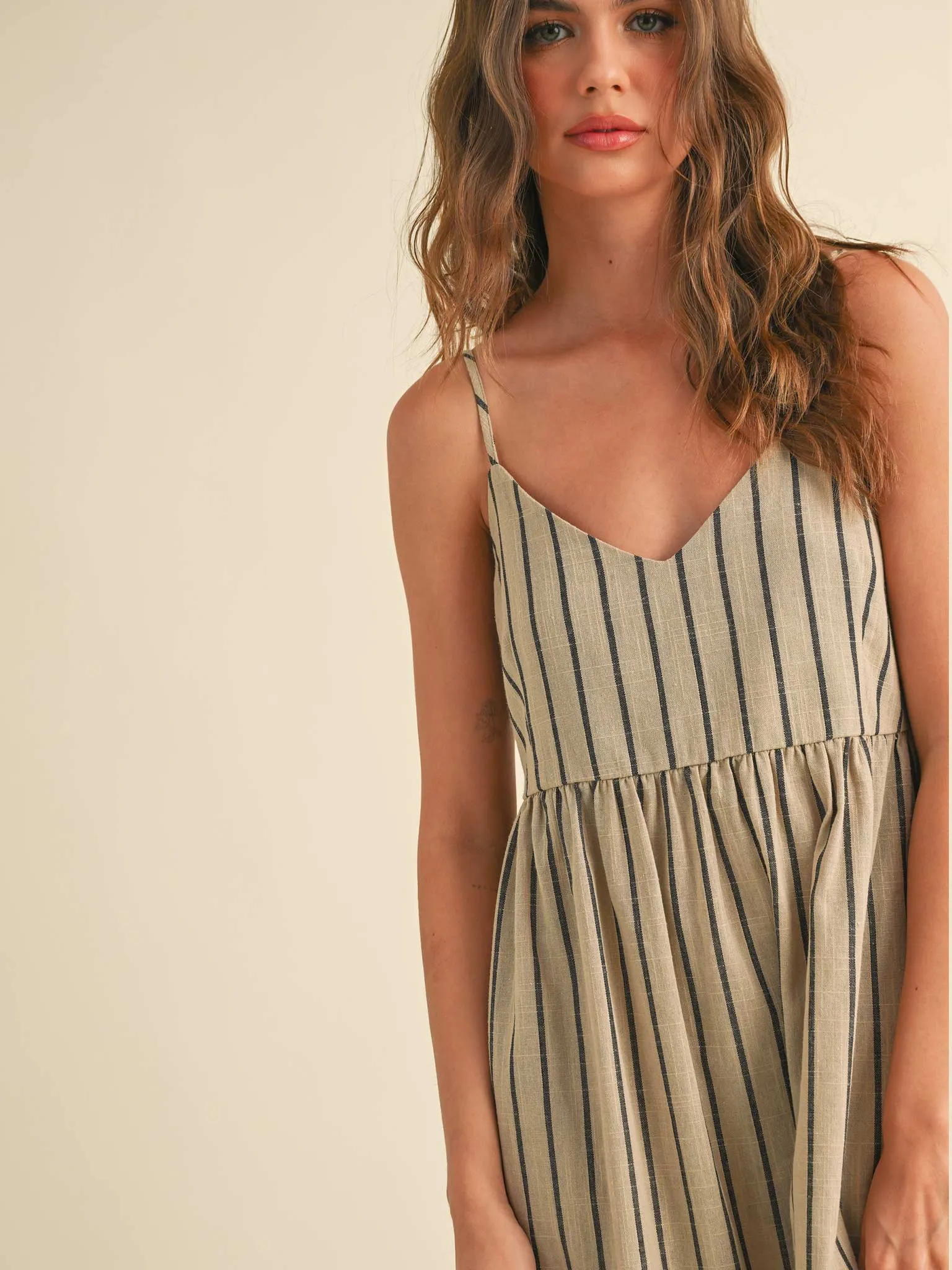 Stripe Linen Blend Midi Dress
