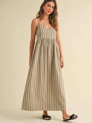 Stripe Linen Blend Midi Dress