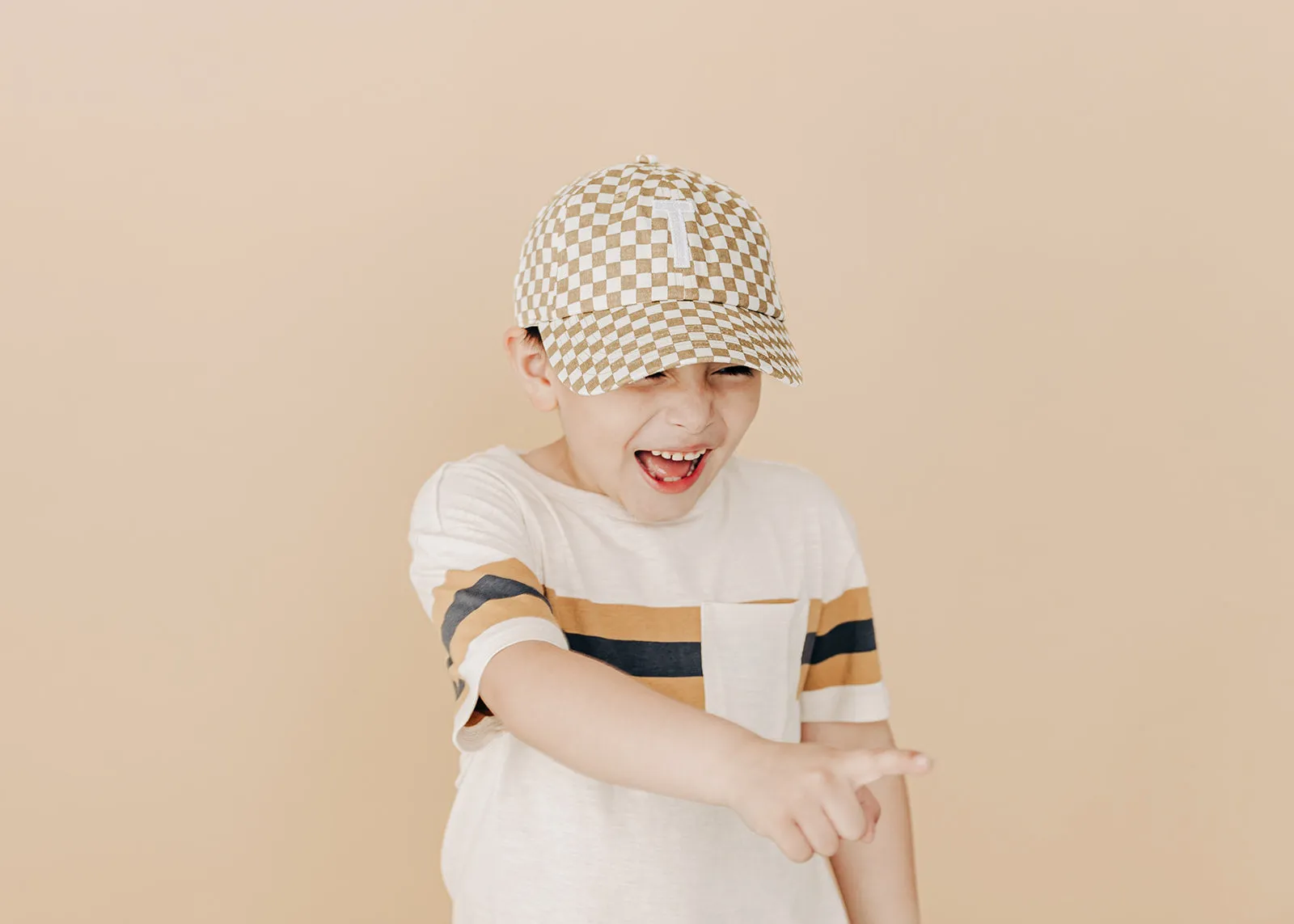 Tan Checker Baseball Hat