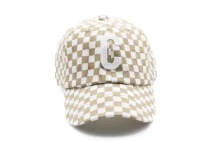 Tan Checker Baseball Hat