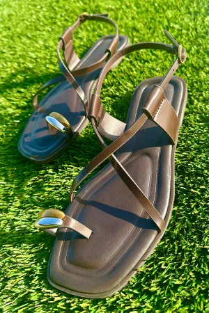 Toe Ring Slingback Sandals Brown