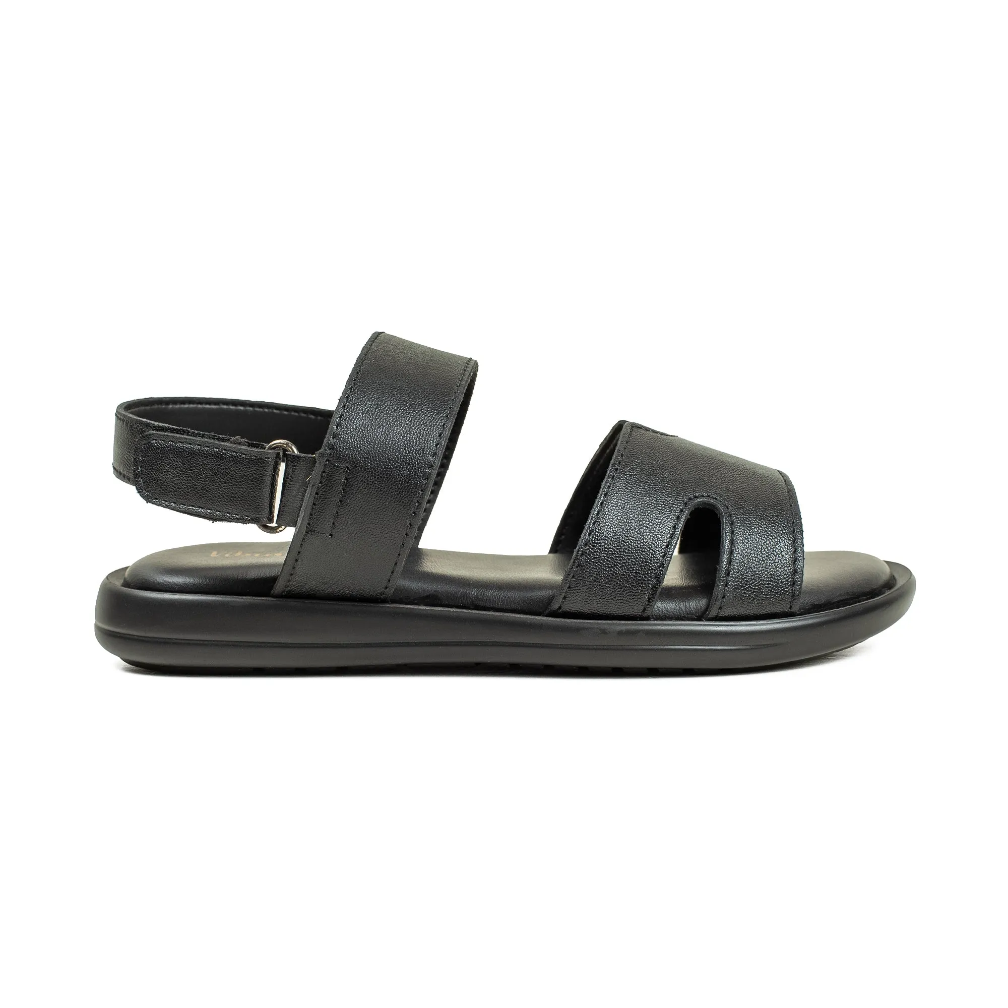 Vibrant Children's Sandal - Black Synthetic Leather, Lightweight PU Sole, Comfortable Padded Insole