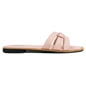 Vibrant Ladies' Pink Flat Sandal – Elegant PU Leather Slip-On with Cushioned Insole & TPR Sole