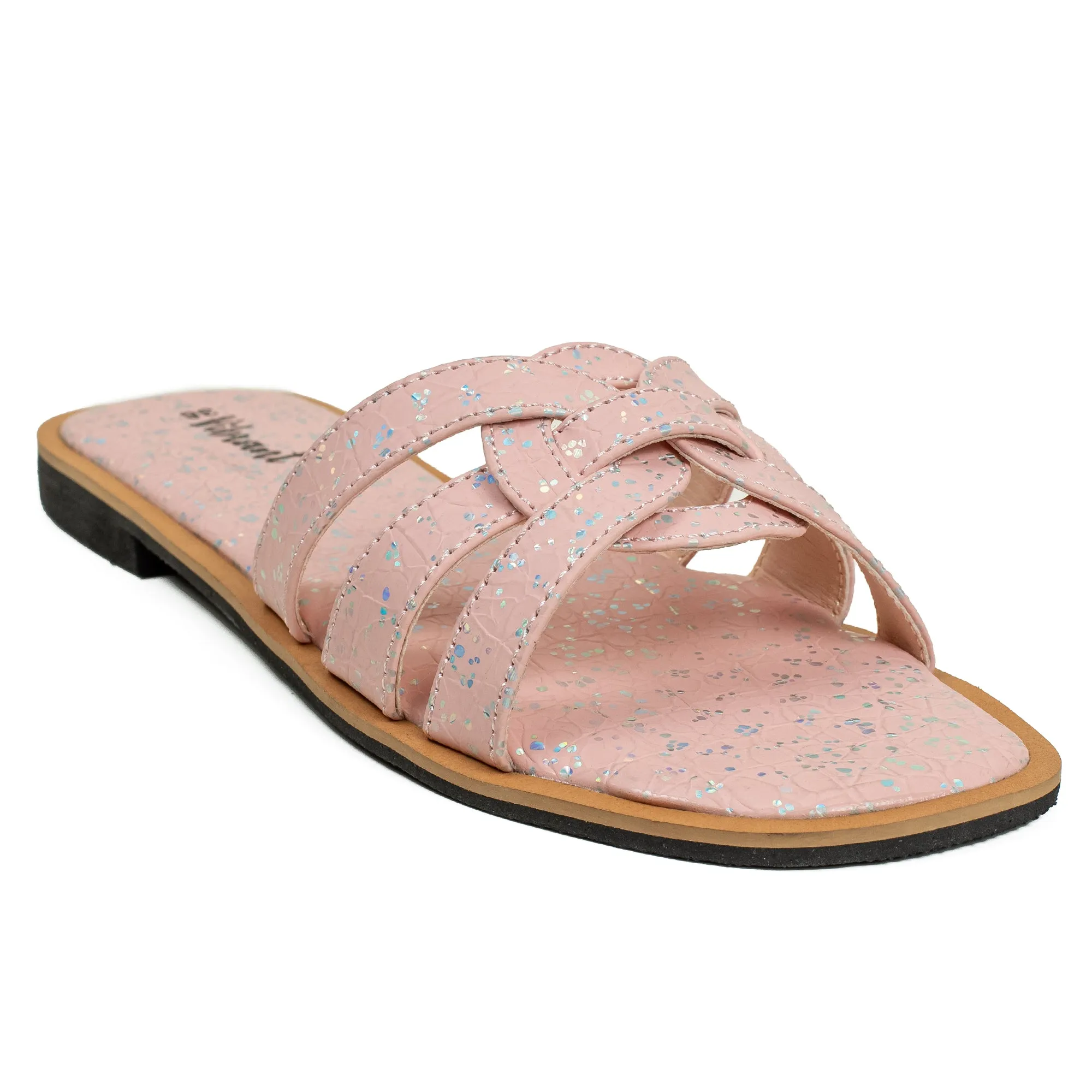 Vibrant Ladies' Pink Flat Sandal – Elegant PU Leather Slip-On with Cushioned Insole & TPR Sole