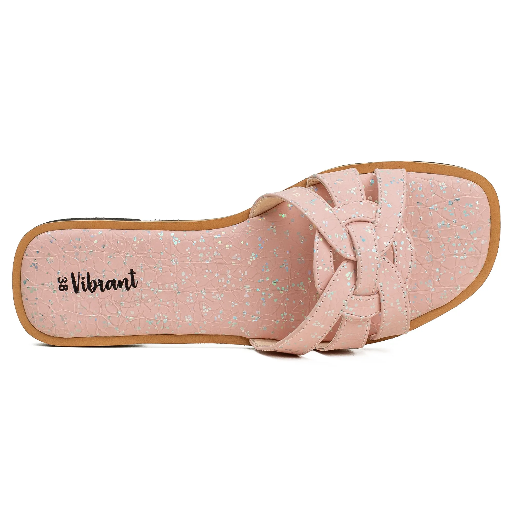 Vibrant Ladies' Pink Flat Sandal – Elegant PU Leather Slip-On with Cushioned Insole & TPR Sole